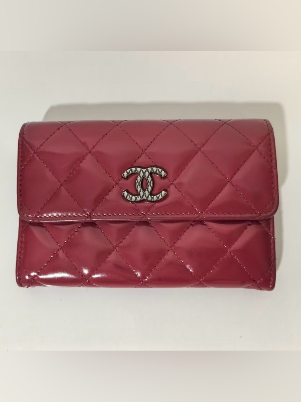 CHANEL Quilted Patent Flap Wallet